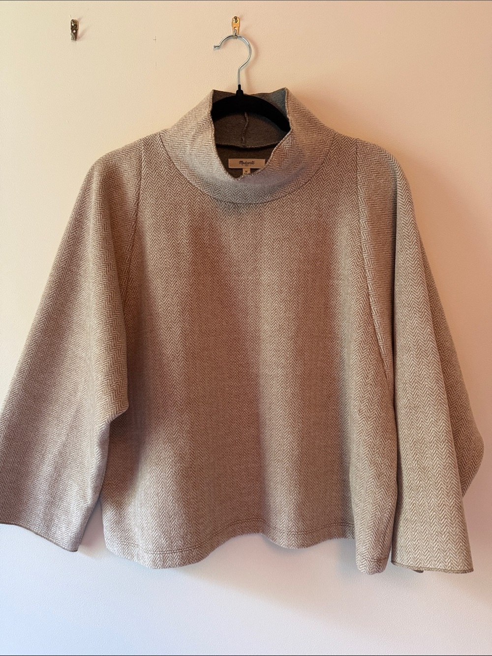 Madewell Beige Herringbone Turtleneck Boxy Sweater